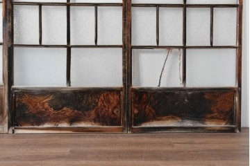 アンティーク建具　昭和初期　木味が風合い豊かなガラス窓4枚セット　(R-085348)