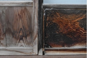 アンティーク建具　昭和初期　木味が風合い豊かなガラス窓4枚セット　(R-085348)