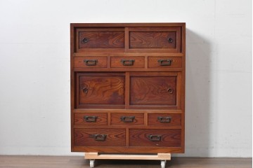 和製ヴィンテージ　美品　最高峰　松本民芸家具　通商産業大臣指定伝統工芸品　上質な作り込みの茶箪笥　定価約152万円相当　(R-085349)