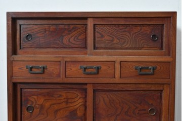 和製ヴィンテージ　美品　最高峰　松本民芸家具　通商産業大臣指定伝統工芸品　上質な作り込みの茶箪笥　定価約152万円相当　(R-085349)