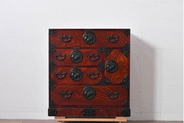 中古　美品　岩谷堂箪笥　迫力ある木目と重厚な金具が映える小箪笥　(R-085354)