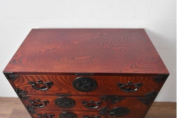 中古　美品　岩谷堂箪笥　迫力ある木目と重厚な金具が映える小箪笥　(R-085354)