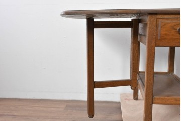 和製ヴィンテージ　ナラ材　機能美が魅力的な引き出し付きのバタフライテーブル　(R-085357)