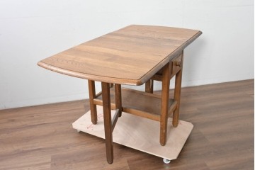 和製ヴィンテージ　ナラ材　機能美が魅力的な引き出し付きのバタフライテーブル　(R-085357)