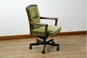 中古　美品　希少な廃番品　maruni(マルニ木工)　地中海シリーズ　深みのあるグリーンが上品なデスクチェア　(R-085362)