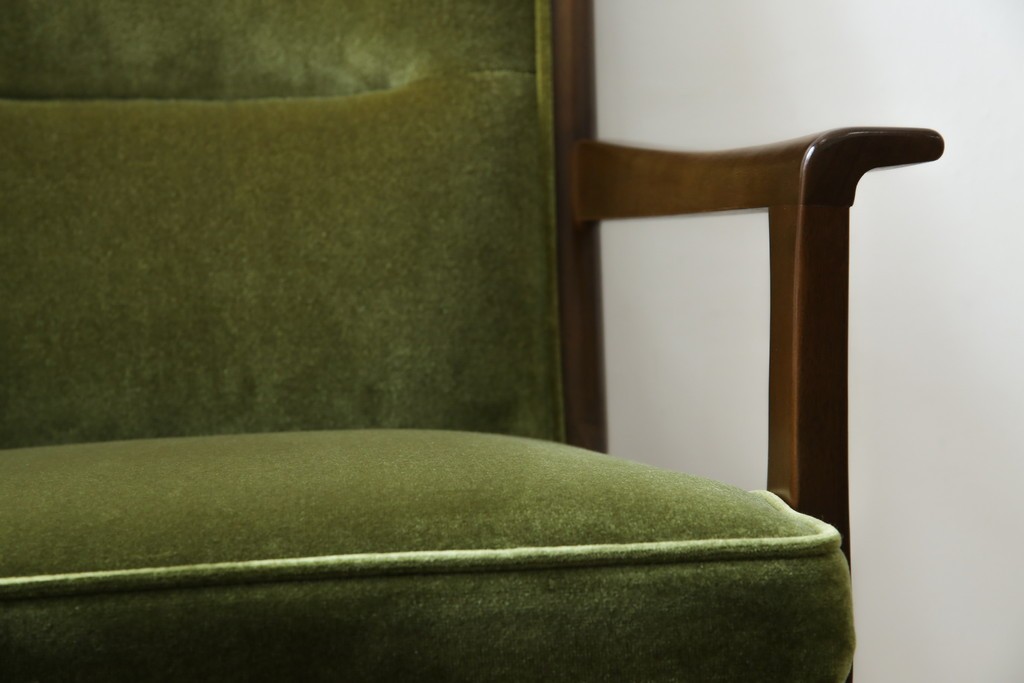 中古　美品　希少な廃番品　maruni(マルニ木工)　地中海シリーズ　深みのあるグリーンが上品なデスクチェア　(R-085362)