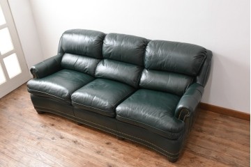 中古　展示品　超美品　ホワイトハウス御用達　アメリカ高級家具　ハンコックアンドムーア(Hancock&Moore)　クラシカルな3人掛けレザーソファ　定価約120万円　(R-085368)