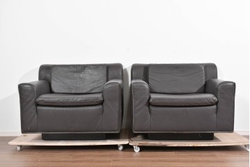 中古　ノル(Knoll)　オット・ザフデザイン　ヘリコレクション　本革(レザー)　1人掛けソファ2脚　セット定価約80万円相当　(R-085369)