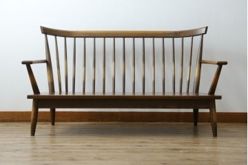 中古　美品　希少なナガノインテリア　タモ材　すっきりとしたスポーク背のウィンザーベンチ　(R-085371)