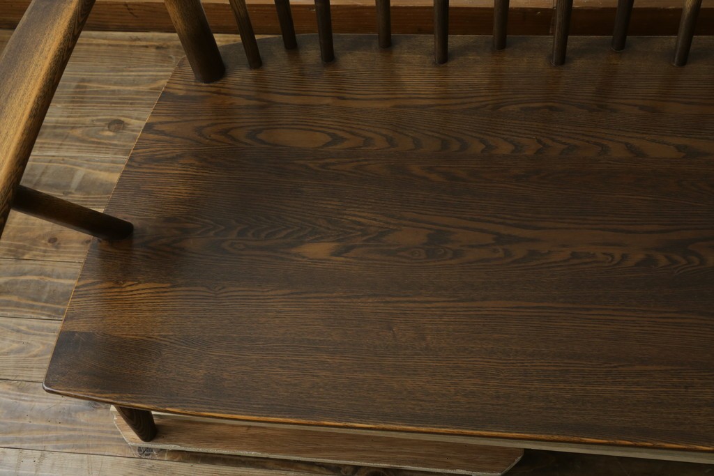 中古　美品　希少なナガノインテリア　タモ材　すっきりとしたスポーク背のウィンザーベンチ　(R-085371)