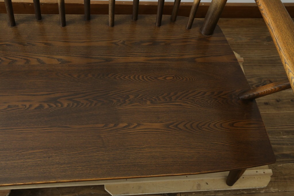 中古　美品　希少なナガノインテリア　タモ材　すっきりとしたスポーク背のウィンザーベンチ　(R-085371)