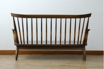 中古　美品　希少なナガノインテリア　タモ材　すっきりとしたスポーク背のウィンザーベンチ　(R-085371)