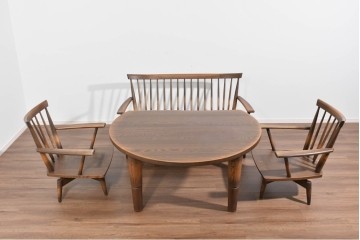 中古　美品　希少なナガノインテリア　タモ材　すっきりとしたスポーク背のウィンザーベンチ　(R-085371)