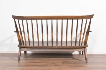 中古　美品　希少なナガノインテリア　タモ材　すっきりとしたスポーク背のウィンザーベンチ　(R-085371)