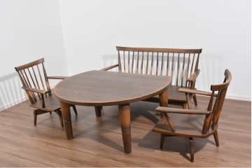 中古　美品　希少なナガノインテリア　タモ材　すっきりとしたスポーク背のウィンザーベンチ　(R-085371)