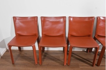 中古　Cassina(カッシーナ)　412 CAB(キャブ)　MARIO BELLINI(マリオ・ベリーニ)　端正なフォルムが魅力のアームレスチェア5脚　現行定価約150万円相当　(R-085377)