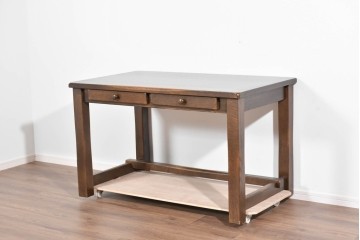 中古　美品　希少な廃番品　柏木工(KASHIWA)　WILDERNESS(ウィルダネス)　ナラ材　上質な造りが魅力のデスク&ワゴンセット　定価約35万円相当　(R-085382)