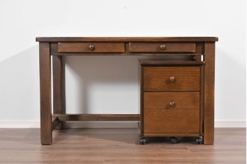 中古　美品　希少な廃番品　柏木工(KASHIWA)　WILDERNESS(ウィルダネス)　ナラ材　上質な造りが魅力のデスク&ワゴンセット　定価約35万円相当　(R-085382)