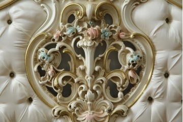 中古　イタリア高級家具　SILIK(シリック)　ロココ調装飾が華やかなキングサイズのベッドフレーム　定価約125万円相当　(R-085394)