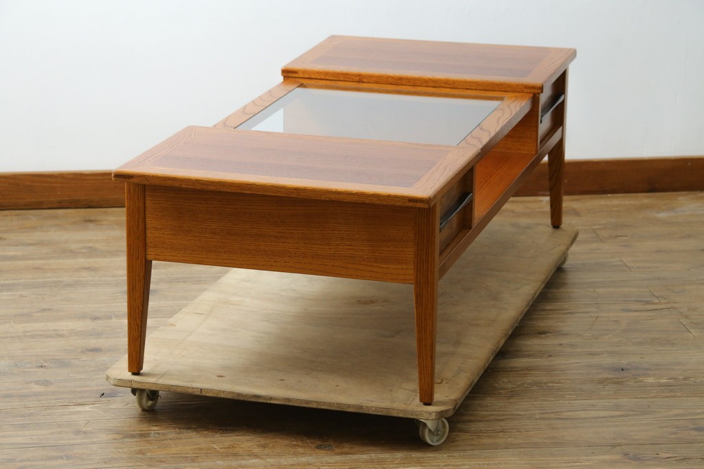 中古　美品　ACME Furniture(アクメ ファニチャー)　JETTY(ジェッティ)　見せる収納が楽しめるガラス天板のコーヒーテーブル　定価約12万円　(R-085408)