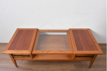 中古　美品　ACME Furniture(アクメ ファニチャー)　JETTY(ジェッティ)　見せる収納が楽しめるガラス天板のコーヒーテーブル　定価約12万円相当　(R-085408)