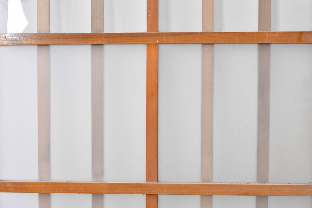 ヴィンテージ建具　縦桟の意匠が素朴なガラス入り玄関戸2枚セット　(R-085413)