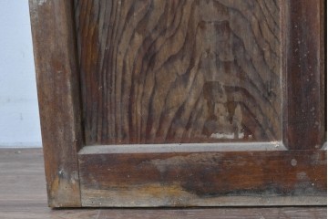 ヴィンテージ建具　縦桟の意匠が素朴なガラス入り玄関戸2枚セット　(R-085413)