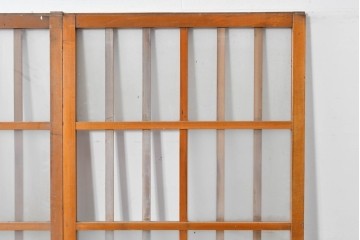 ヴィンテージ建具　縦桟の意匠が素朴なガラス入り玄関戸2枚セット　(R-085413)