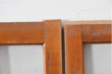 ヴィンテージ建具　縦桟の意匠が素朴なガラス入り玄関戸2枚セット　(R-085413)