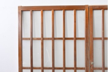 ヴィンテージ建具　縦桟の意匠が素朴なガラス入り玄関戸2枚セット　(R-085413)