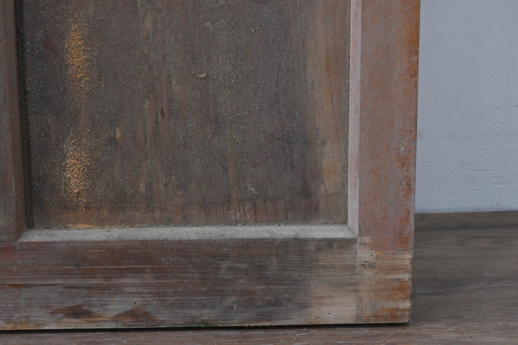 ヴィンテージ建具　縦桟の意匠が素朴なガラス入り玄関戸2枚セット　(R-085413)