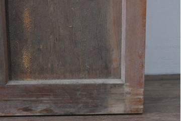 ヴィンテージ建具　縦桟の意匠が素朴なガラス入り玄関戸2枚セット　(R-085413)