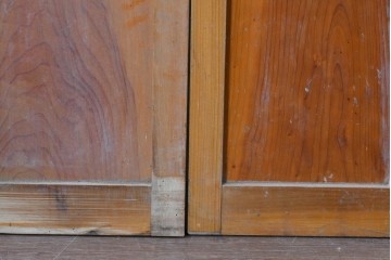 ヴィンテージ建具　縦桟の意匠が素朴なガラス入り玄関戸2枚セット　(R-085413)