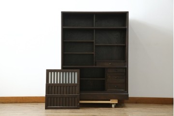 中古　美品　良品　国産　職人手作り品　前面格子戸の水屋箪笥食器棚　定価推定約25万円以上　(R-085425)