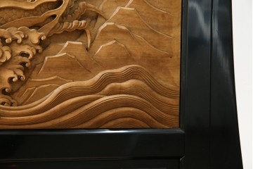 和製ヴィンテージ　井波彫刻　在銘作家物　新規制作で250万円以上相当の逸品!!　時代物の龍虎図衝立　(R-085427)