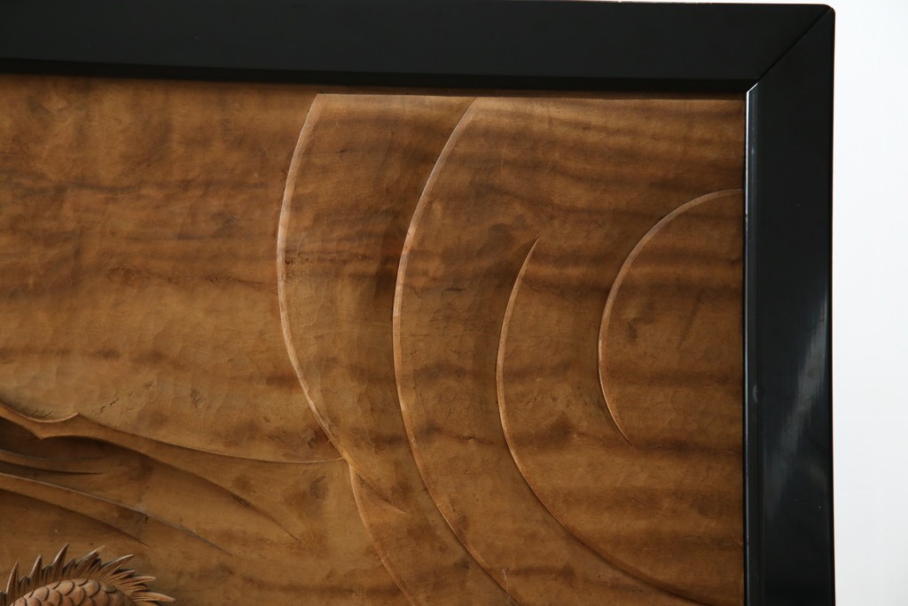 和製ヴィンテージ　井波彫刻　在銘作家物　新規制作で250万円以上相当の逸品!!　時代物の龍虎図衝立　(R-085427)