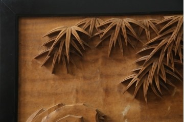 和製ヴィンテージ　井波彫刻　在銘作家物　新規制作で250万円以上相当の逸品!!　時代物の龍虎図衝立　(R-085427)