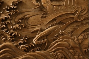 和製ヴィンテージ　井波彫刻　在銘作家物　新規制作で250万円以上相当の逸品!!　時代物の龍虎図衝立　(R-085427)