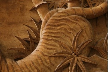 和製ヴィンテージ　井波彫刻　在銘作家物　新規制作で250万円以上相当の逸品!!　時代物の龍虎図衝立　(R-085427)