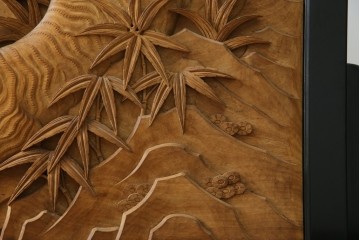 和製ヴィンテージ　井波彫刻　在銘作家物　新規制作で250万円以上相当の逸品!!　時代物の龍虎図衝立　(R-085427)