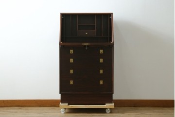 和製ヴィンテージ　美品　山品木工(YAMASHINA)　ローズウッド　上質な木目のスタイリッシュなライティングビューロー　(R-085429)
