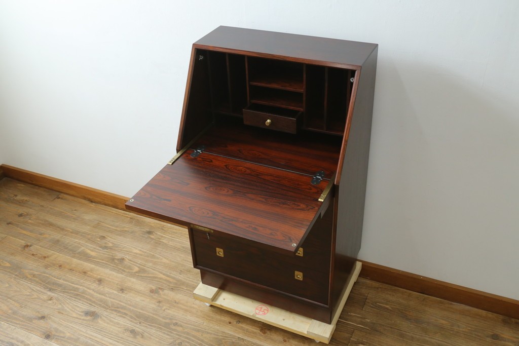 和製ヴィンテージ　美品　山品木工(YAMASHINA)　ローズウッド　上質な木目のスタイリッシュなライティングビューロー　(R-085429)