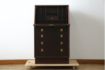 和製ヴィンテージ　美品　山品木工(YAMASHINA)　ローズウッド　上質な木目のスタイリッシュなライティングビューロー　(R-085429)