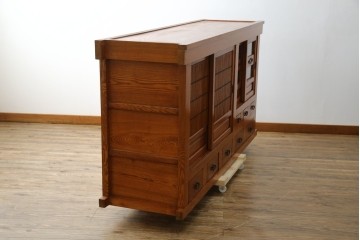 中古　超美品　上質な木味と格子細工が美しい水屋箪笥サイドボード　(R-085436)