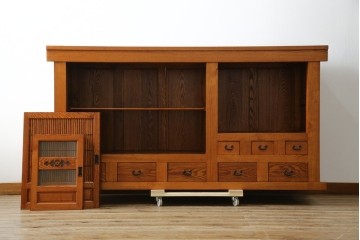 中古　超美品　上質な木味と格子細工が美しい水屋箪笥サイドボード　(R-085436)