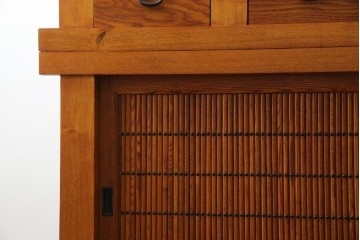 中古　超美品　緻密な格子戸と木地の風合いが美しい水屋箪笥サイドボード　(R-085437)