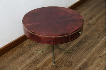 イタリアヴィンテージ　美品!!　希少!!　イタリア高級家具　アルド・トゥーラ(ALDO TURA)　深みのある色調と真鍮装飾が魅力のサイドテーブル　(R-085444)