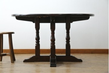 中古　松本民芸家具　挽物脚が生む安定感のあるデザインのF型ラウンドテーブル　(R-085446)