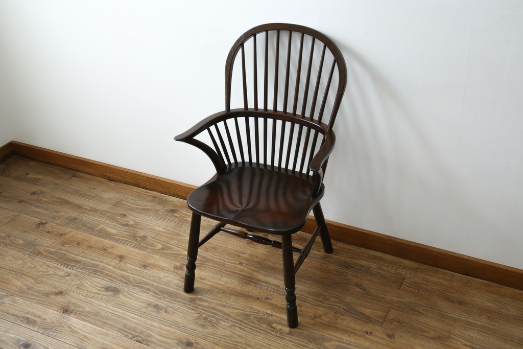 中古　美品　松本民芸家具　509C型　背もたれとアームの曲線が美しいウィンザーチェア　定価約17万円　(R-085447)