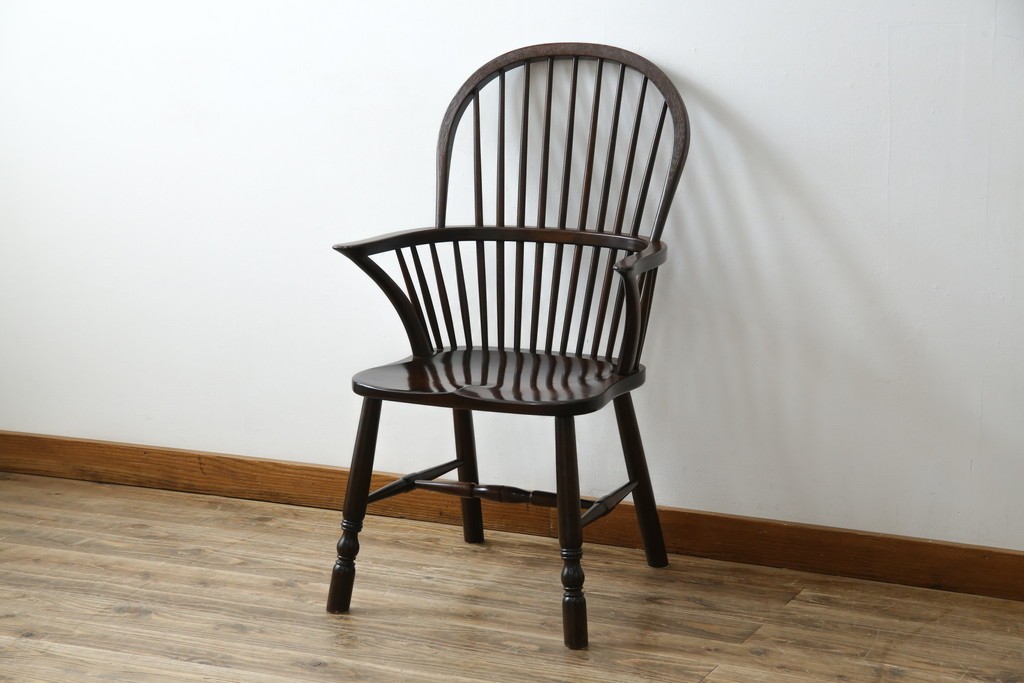 中古　美品　松本民芸家具　509C型　背もたれからアームへと連なる曲線が美しいウィンザーチェア　定価約17万円　(R-085447)